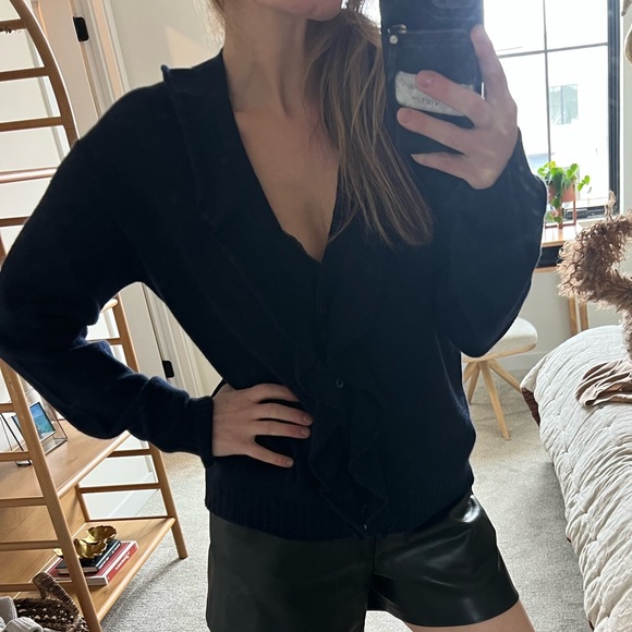 Prada Navy Ruffled Cardigan - Picture 2 of 10